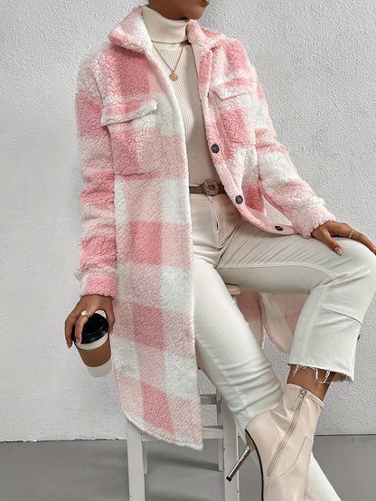 Karierter Damen-Teddy-Mantel | Warme Modehuis-Nederland