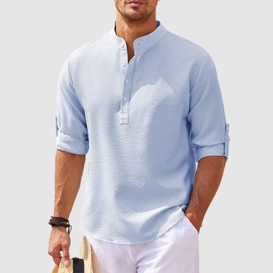Heren Linnen Henley Overhemd met Lange Mouwen Modehuis-Nederland