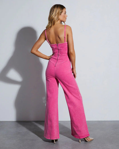 Livia – Denim Jumpsuit mit Korsett-Top und weitem Bein Modehuis-Nederland
