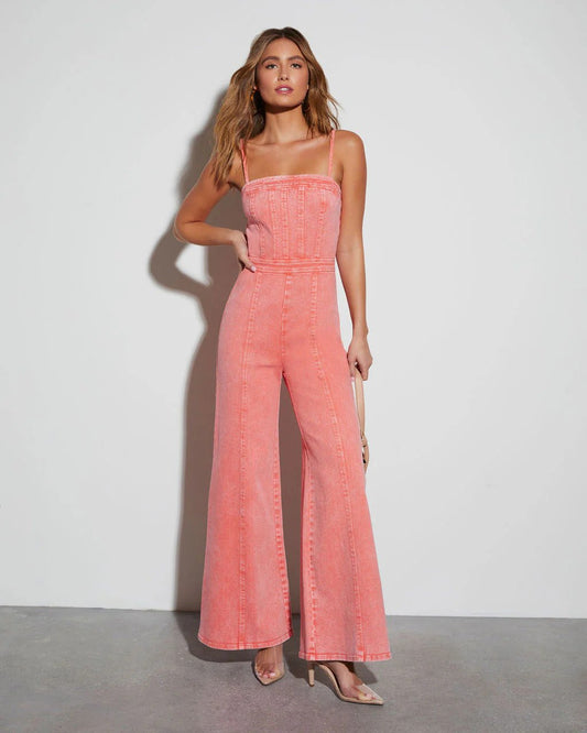 Livia – Denim Jumpsuit mit Korsett-Top und weitem Bein Modehuis-Nederland