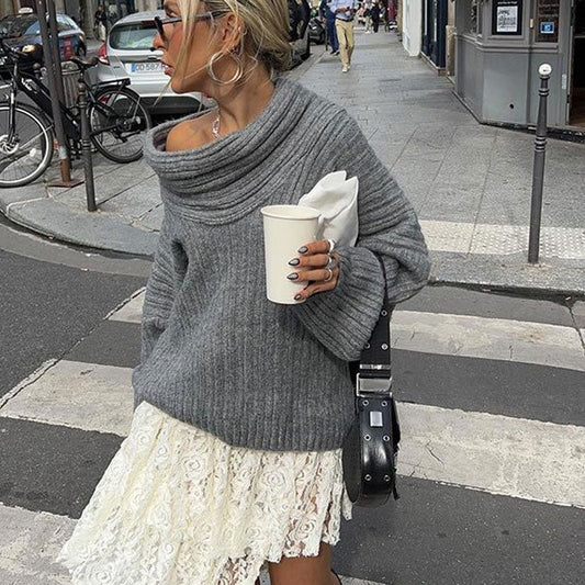 Ines – Oversized Off-Shoulder Pullover aus geripptem Strick Modehuis-Nederland