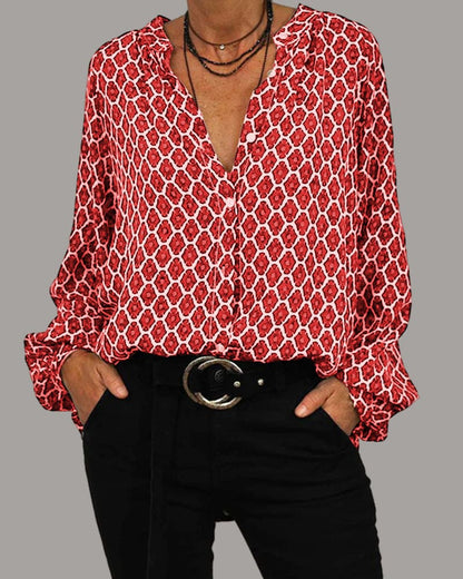 ELVIRA™ - Geometric V-Neck Blouse Modehuis-Nederland