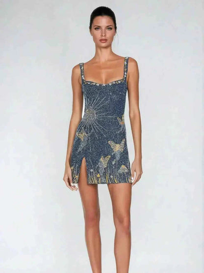 cassia – minikleid mit strass und schmetterlingsstickerei Modehuis-Nederland