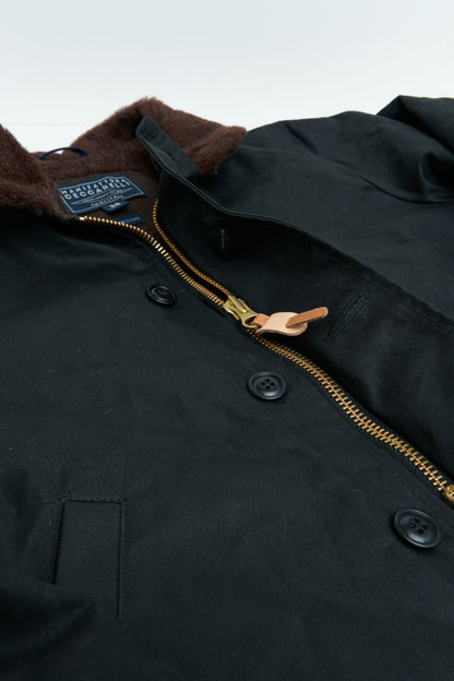 Manifattura Ceccarelli Waxed Deck Jacket Wool Teddy Fur Black Modehuis-Nederland