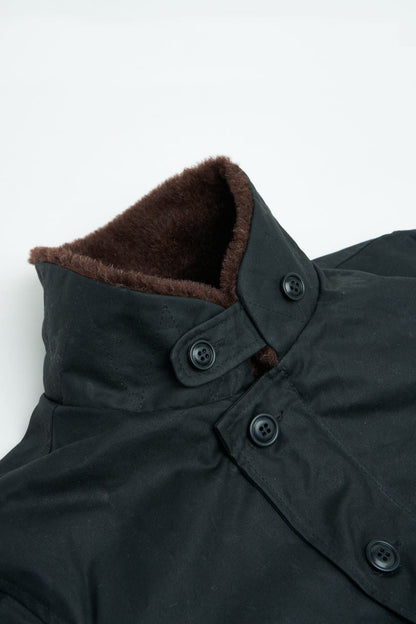 Manifattura Ceccarelli Waxed Deck Jacket Wool Teddy Fur Black Modehuis-Nederland