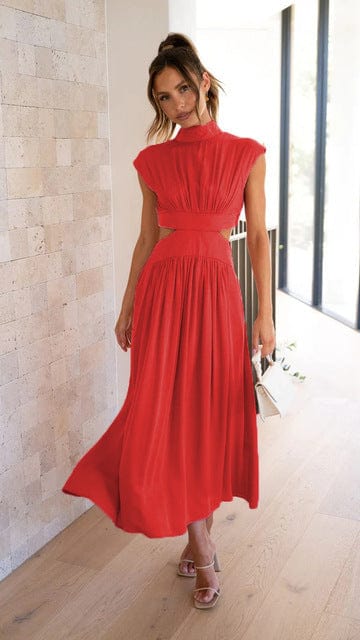Elina – Midikleid mit Cut-Outs, Stehkragen und eleganter Taillierung Modehuis-Nederland