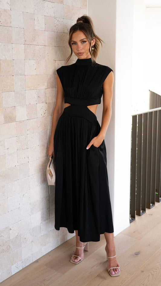 Elina – Midikleid mit Cut-Outs, Stehkragen und eleganter Taillierung Modehuis-Nederland