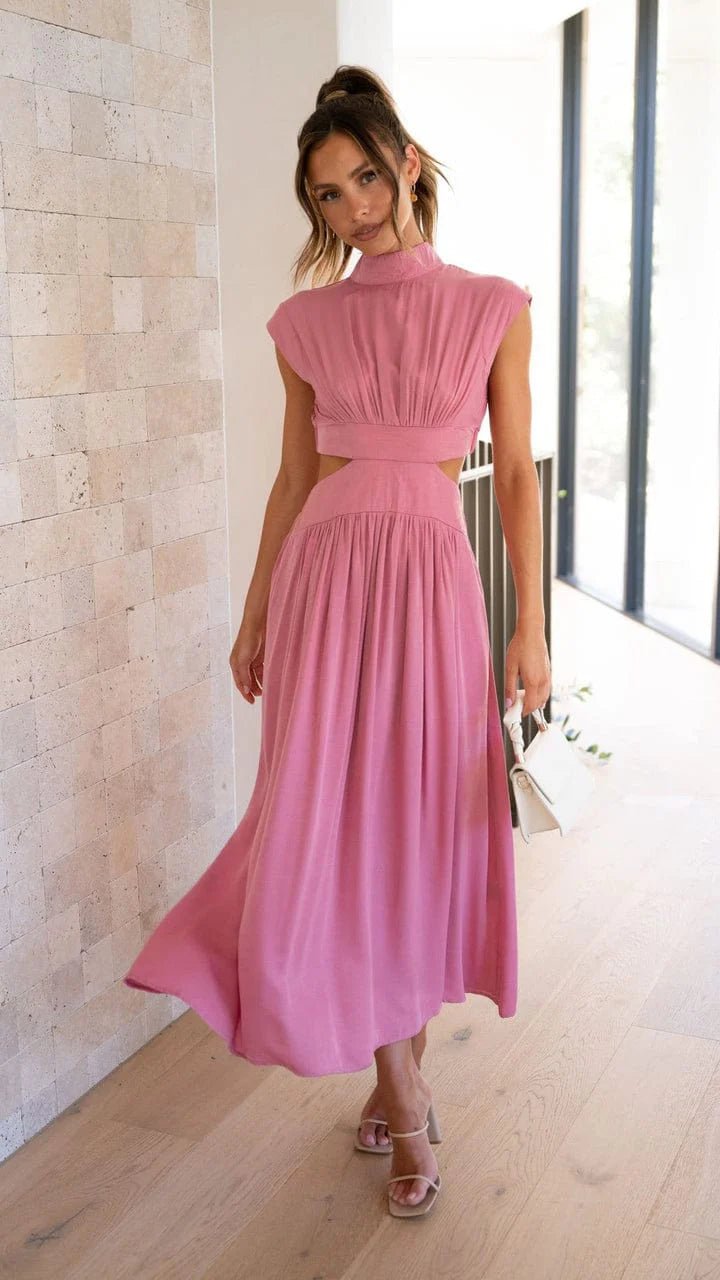 Elina – Midikleid mit Cut-Outs, Stehkragen und eleganter Taillierung Modehuis-Nederland