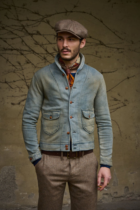 Scarti Lab Dobby Jacket 707-SU928 Indigo Dirt Wash Modehuis-Nederland