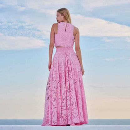 Amara – Zweiteiliges Sommer-Set mit Cut-out-Stickerei und Maxi-Rock Modehuis-Nederland