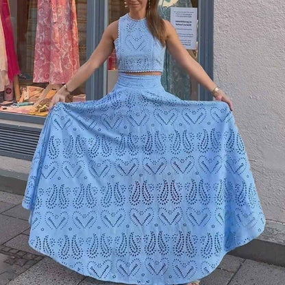 Amara – Zweiteiliges Sommer-Set mit Cut-out-Stickerei und Maxi-Rock Modehuis-Nederland