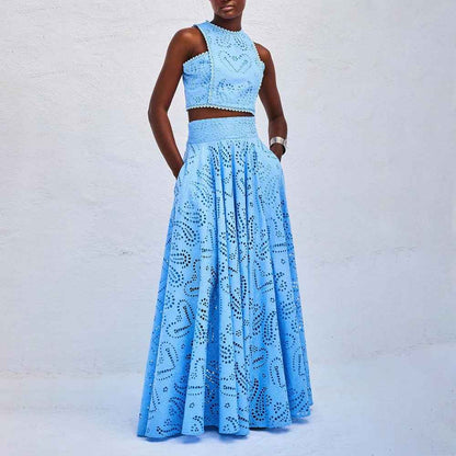 Amara – Zweiteiliges Sommer-Set mit Cut-out-Stickerei und Maxi-Rock Modehuis-Nederland