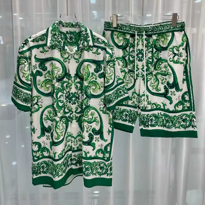 Quint | Heren set met overhemd met korte mouwen en bijpassende short Modehuis-Nederland