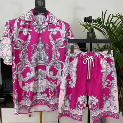 Quint | Heren set met overhemd met korte mouwen en bijpassende short Modehuis-Nederland