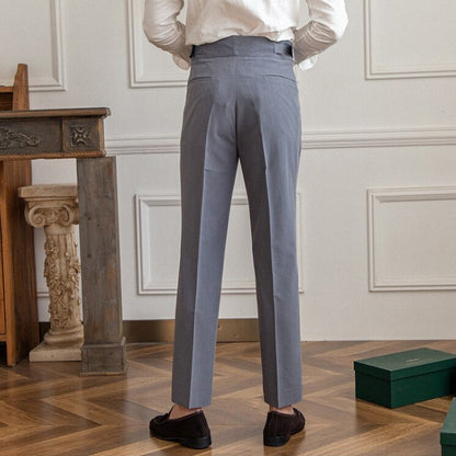 Men’s High-Waisted Trousers – Tailored Fit – Pleated Front – Adjustable Side Buckle Modehuis-Nederland