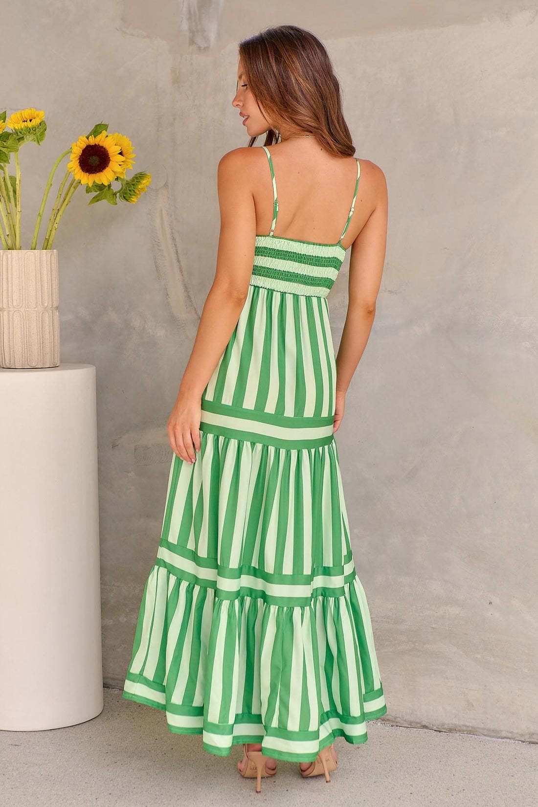 marina – gestreiftes maxi sundress mit spaghettiträgern & stufenrock Modehuis-Nederland