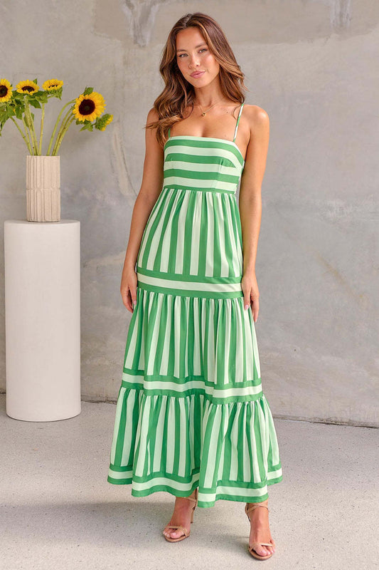 marina – gestreiftes maxi sundress mit spaghettiträgern & stufenrock Modehuis-Nederland